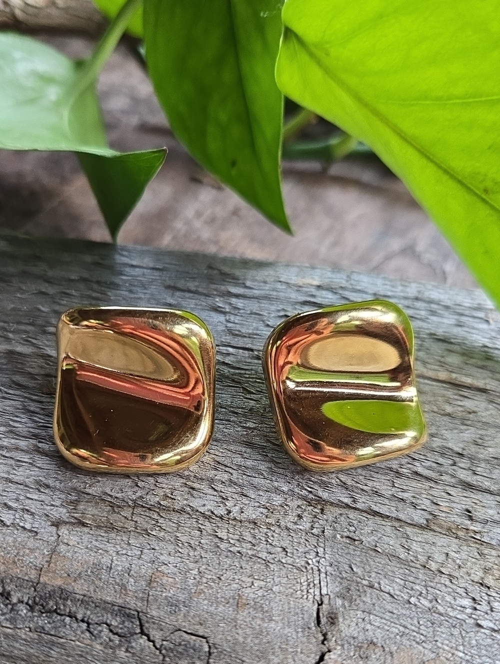 Gold Square Sculpted Clip-On Earrings - Elegant Women's Jewelry